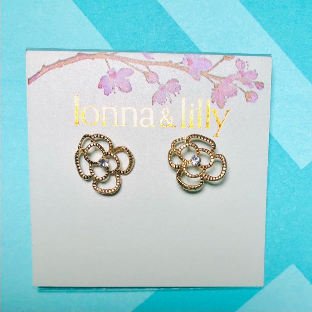 NWT lonna & Lilly Floral Gold & Crystal earrings